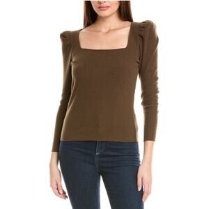 Nation LTD Leighton Brown Khaki Ribbed Top Puff Shoulders sz L NWOT